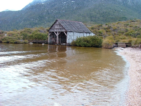 old shed - lake, shack, water, buildings