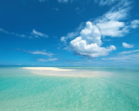 Shallow Waters Bora Bora - white, sky, water, clouds, island, beach, ocean, blue