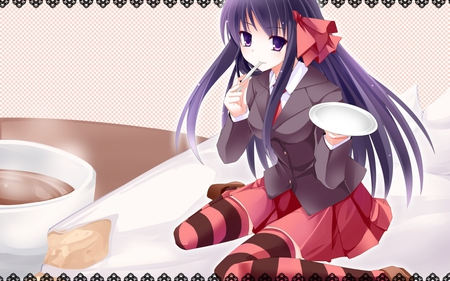 Anime cutie - bow, stocking, anime, cute, school girl