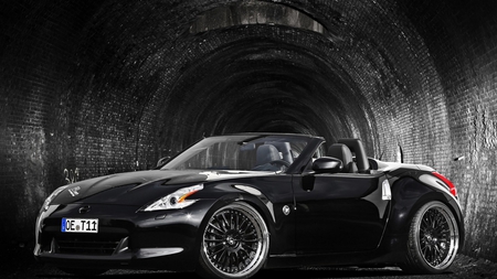 black car - black, tunnel, car, wheels