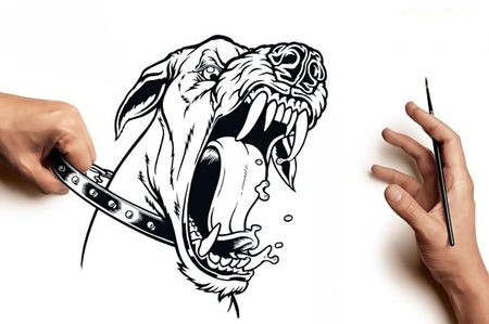 dog - hands, drawing, pencil, dog