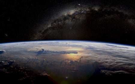 earth vs space - space, moon, sunset, planet, galaxie, earth, stars, dark