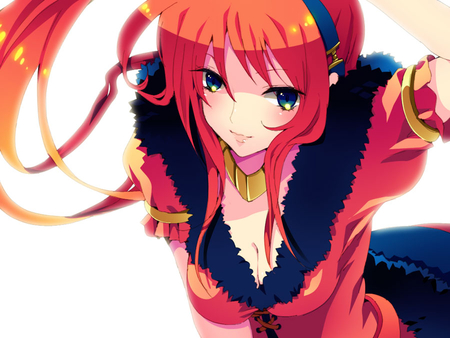 Anime - necklace, anime, ponytail, red, girl, orange