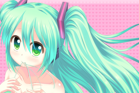 Hatsune Miku - pretty, artistic, naked, pink, headphones, nice, program, hot, beauty, virtual, nude, cg, white, green, cute, aqua eyes, song, sexy, vocaloid, anime, twintail, hatsune miku, microphone, music, aqua, art, idol, anime girl, beautiful, singer, girl, cool, black, miku, awesome, diva, digital, aqua hair, hatsune, vocaloids, headset