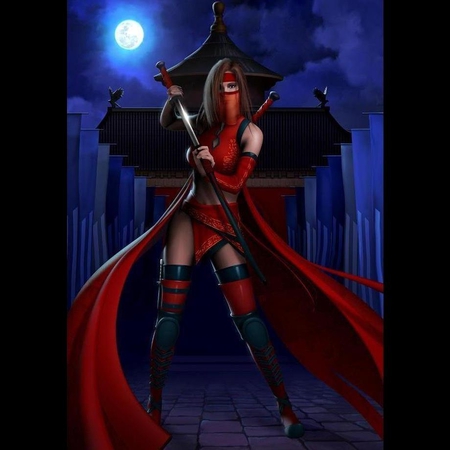 Destiny - moon, female, dress, girl, sword, assassin, night, fantasy, ninja, red, destiny, sexy