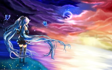 Hatsune Miku - volcaloid, hatsune miku, cute, sunrise