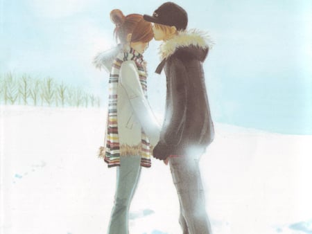 Winter Kiss - pretty, anime, snoww, winter, girl, love, sweet, boy, manga, love you, cute, kiss, nice