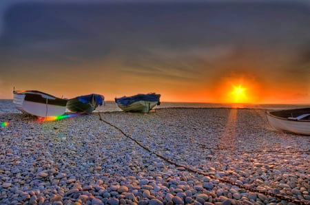 Resting  boats - beaches, personal boats, sky, background, boats, seascape, sun, rocks, nature, glow, amazing, beautiful