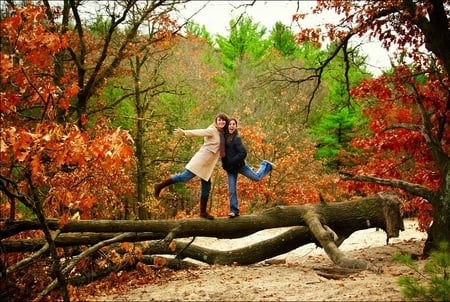 Girls in Forest - picture, girls, autumn, trees, in forest, beautiful