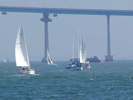 Bay Bridge - sail, lake, boats, water, coronado, bay, bridge