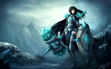 Warcraft - shield, video game, warcraft, anime warrior, anime, original, sexy warrior, fantasy, female warrior, video games, armor, beautiful lady