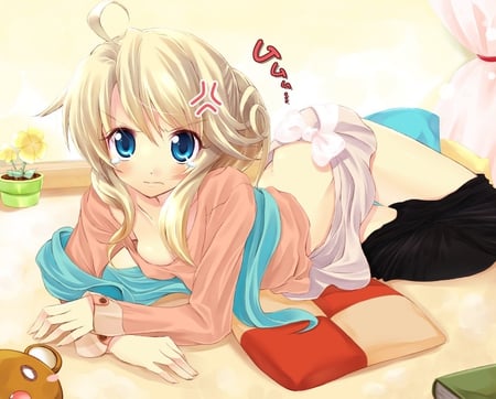 Esia Mariveninne - esia mariveninne, pillow, girl, female, anime, long hair, blonde, blanket