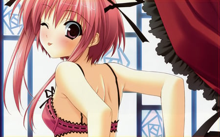 No peeking - underwear, suzuhira hiro, sexy, girl, bra, cool, anime, stellar theater, fujisaki amane, blush, cute