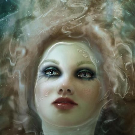 Floating - lady, female, girl, digital art, water, wet, fantasy