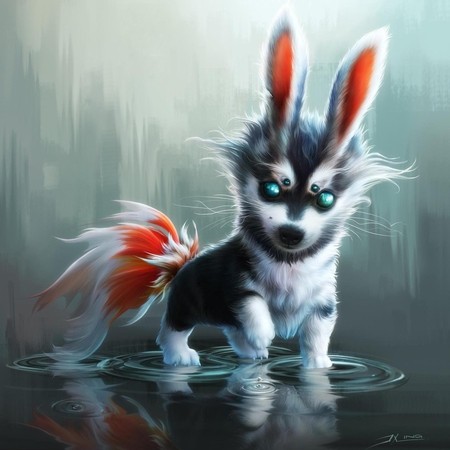 Fluffy Pup - fluffy, animal, digital art, cute, dog, eye, pup, art