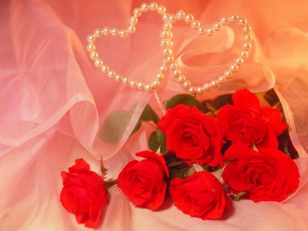 Love For You.... - red roses, love, pearls, hearts