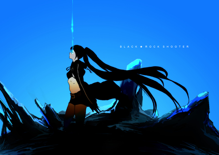 Black Rock Shooter - bra, anime, kuroi mato, blue, rock, girl, cool, black rock shooter, sexy