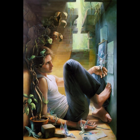 Home and the Fairies - home, man, digital art, fairies, fairy