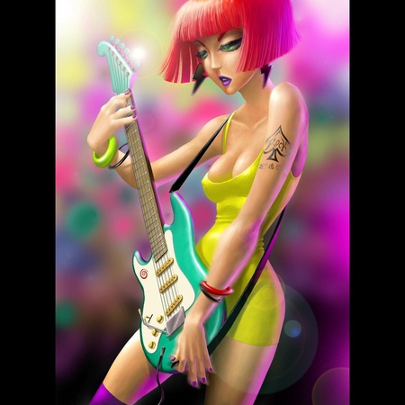 Heartbreaker - heartbreaker, hot, rock, digital art, girl, music, red hair, guitar, redhead, sexy