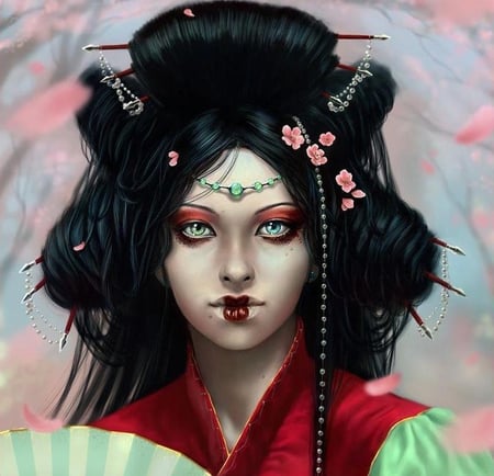 Hanagumori - face, lady, female, hair, digital art, eye, fantasy