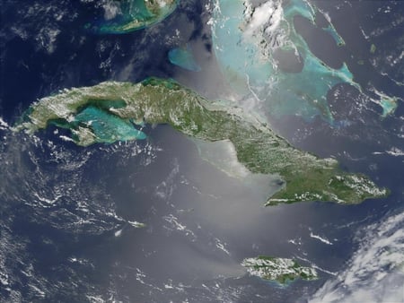 Cuba from Space - clouds, cuba, blue, green, island, sea