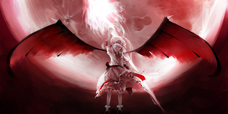 Remilia Scarlet - beauty, remilia scarlet, hot, badass, wings, wicked, anime girl, vampire, fantasy, touhou, cool, dark, anime, cute, manga, sexy, beautiful, awesome