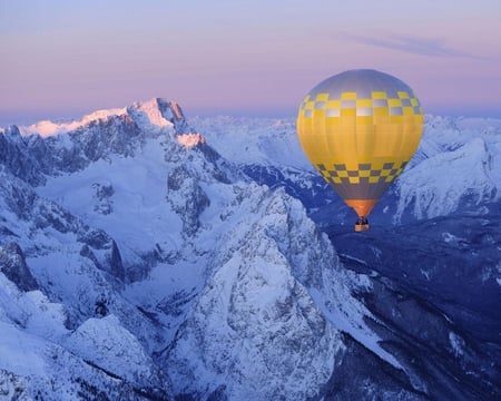 Ballooning Above the Bavarian Alps, Germany - sky, hotair, balloon, nature, mountain, snow