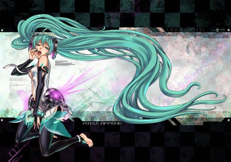 Miku Append - pretty, artistic, pink, headphones, nice, program, append, hot, thighhighs, beauty, virtual, cg, white, gray, cute, aqua eyes, song, sexy, vocaloid, anime, twintail, hatsune miku, microphone, music, aqua, stockings, art, idol, anime girl, miku append, beautiful, singer, girl, cool, black, miku, awesome, diva, digital, aqua hair, hatsune, vocaloids, headset