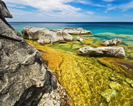 Georgian Bay Ontario Canada - clouds, water, shallow, rock, ocean, day, sky