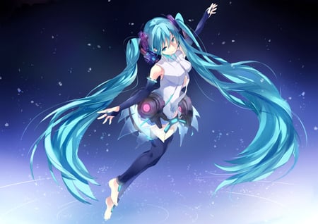 Miku Append - big boobs, headset, append, thighhighs, music, anime girl, stockings, art, cool, aqua eyes, artistic, hatsune miku, big breasts, song, space, vocaloids, program, vocaloid, beautiful, uniform, diva, beauty, nice, sky, twintail, singer, aqua hair, miku append, virtual, pretty, idol, green, anime, miku, cute, stars, girl, cg, hatsune, microphone, blue, headphones, tie, awesome, digital, outfit