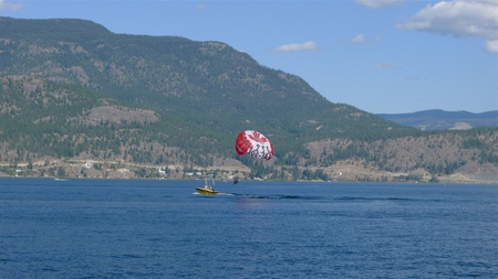 What a ride! - speedboat, water, parasailing, canadians, blue sky, lake, ride