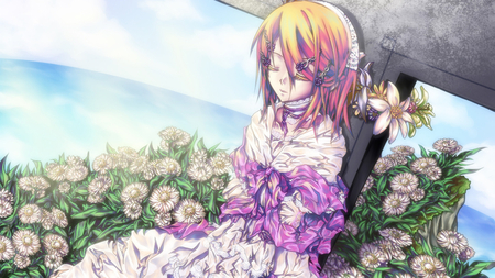 Kagamine Rin - anime, vocaloid, dress, girl, blonde hair, cool, flowers, kagamine rin, cute