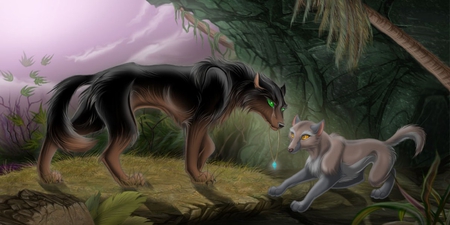 Wolves Love - abstract, fantasy, fairytale, wolf, jungle, love, art, wolves