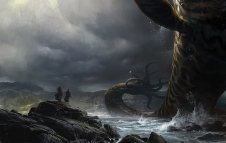 Huge Monster - monster, cg, guild wars, sea, dark, video game, guild wars 2