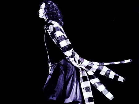 lady wearing stripes coat - others, black, dark, stripes