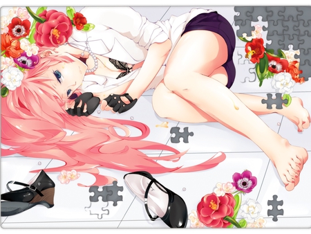 Puzzle - anime, puzzle, girl, cute, nice, flower