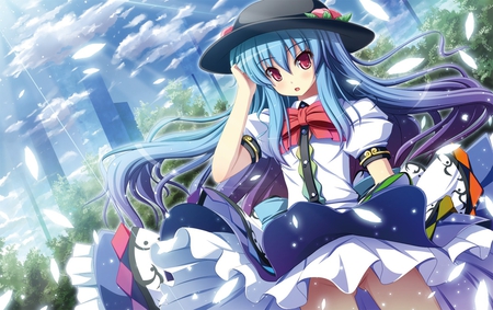 Hinanawi Tenshi  - hat, hinawawi tenshi, anime, skirt, tenshi, school, hair, uniform, touhou, cute, hinawawi