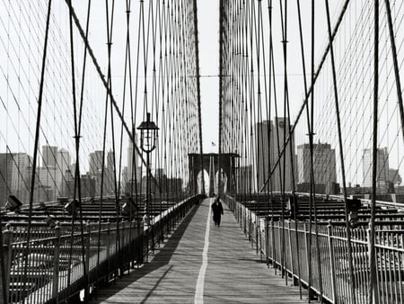 Brooklyn Bridge - black, grey, white, brooklyn bridge, new york, bridge