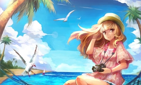 Cute Photographer ! - anime, photographer, summer, beach, cute