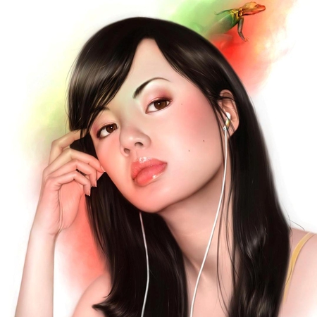 Musicholic - beauty, female, girl, lips, music, ipod, fantasy, cg, face, pretty