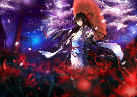 Sakura Tree Beauty - anime, sakura tree, girl, beauty, night, new, wall