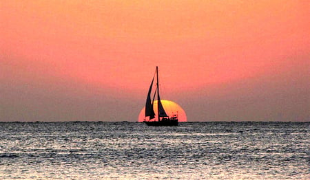 Cruise in the sunset - sea, sunset, sailing ship, beautiful