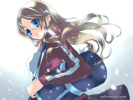 Anime Girl - anime, glasses, dress, girl, beauty, blonde hair, long hair, blue eyes