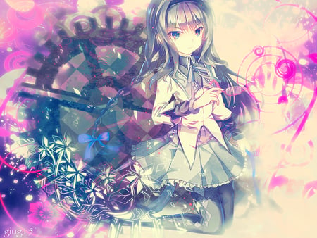 Akemi Homura - mahou shoujo madoka magica, beauty, akemi homura, glasses, girl, blue eyes, long hair, black hair, anime, dress