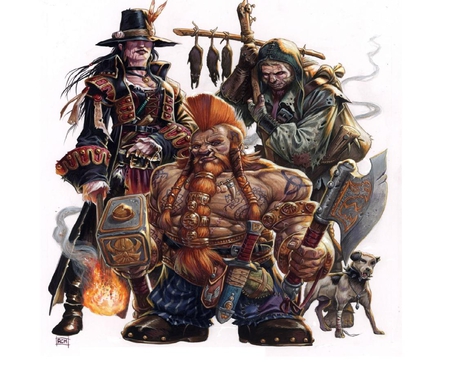 Three Rogues - witch, dwarf, dog, rogue