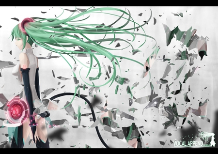 Miku Append - aqua, hot, headset, thighhighs, music, anime girl, white, art, cool, aqua eyes, artistic, hatsune miku, sexy, song, vocaloids, program, vocaloid, beautiful, pink, uniform, diva, beauty, nice, twintail, singer, aqua hair, black, virtual, pretty, idol, green, anime, miku, cute, girl, cg, hatsune, microphone, headphones, digital, awesome, gray, outfit