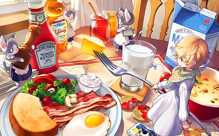 Aniome foods - doll, foods, anime, girl, woman, milk