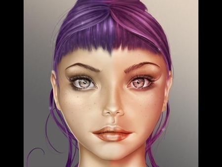 Purple Gaze - beauty, girl, hair, eye, fantasy, cg, face, art, purple, pretty, gaze