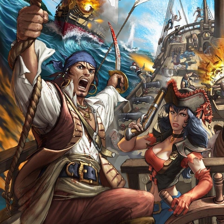 Pirates of The Seven Seas - gun, pirates, ship, fight, girl, action, sword