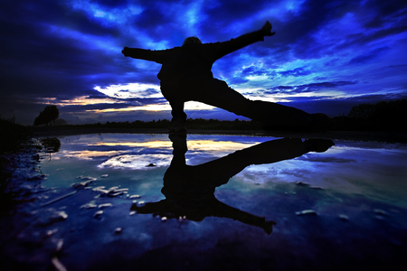 aqua-strom - nature, sky, reflection, man, clouds, blue, light